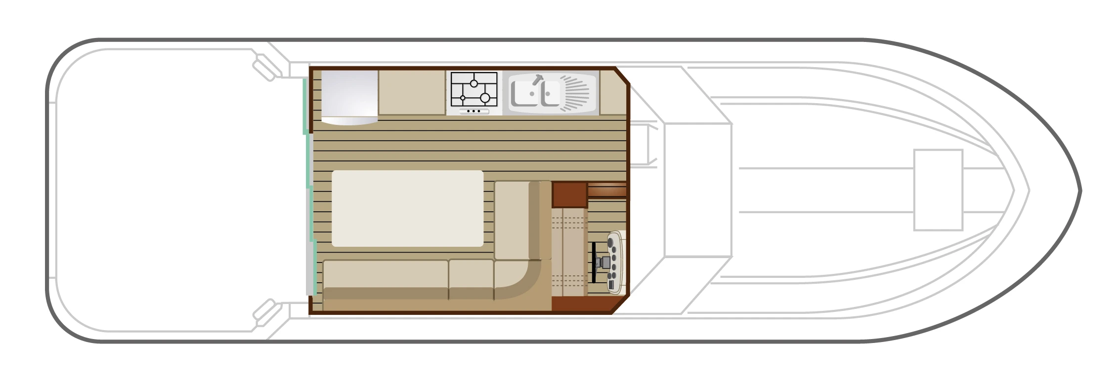 Grundriss des führerscheinfreien Bootes - Cruiser Comfort 8/10 Pers.