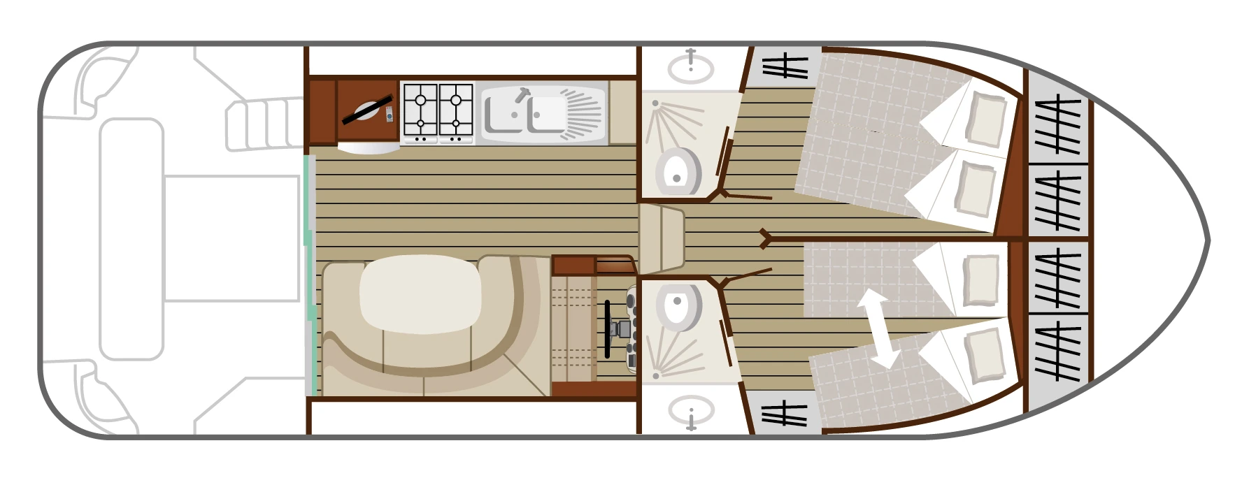 Grundriss des führerscheinfreien Bootes - Cruiser Comfort 4/6 Pers.