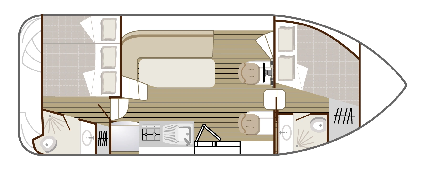 Grundriss des führerscheinfreien Bootes - Cruiser Comfort 4/7 Pers.